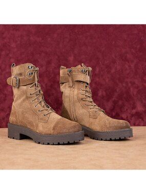 Sam Edelman Women Junip Brown Suede Festival Combat Platform Boots Size 9